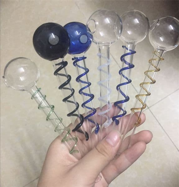 high quality spiral oil Burner pipe Oil nail pipe Glass pipes bong for smoking hand water pipe dry herb oil burner 14cm lenght