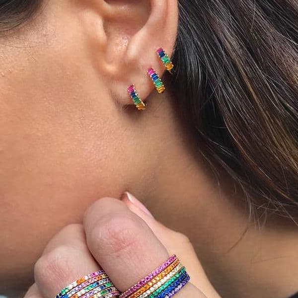 Gold plated rainbow cz hoop earring for women elegance luxury fashion jewelry 2026 new arrived colorful stone cz hoop