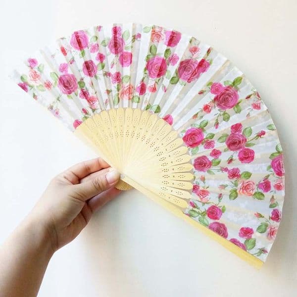 Elegant Plum Cherry Blossom Silk Fan Wedding Favors Rose Flower Hand Fan Design Ideas Gift ZA6009
