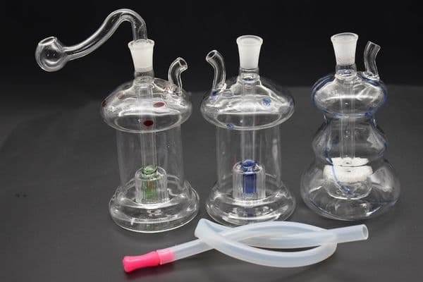 TOP quality glass oil bongs mini glass hookah 10MM male glass water bubbler Recycler oi with oil burner and hose 1pcs