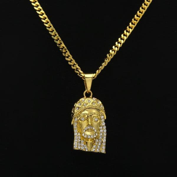 Mens Hip Hop Necklace Jewelry Iced Out JESUS Piece Pendant Necklaces With 70cm Gold Cuban Chain