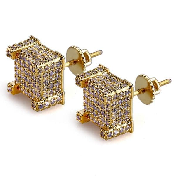 Mens Hip Hop Stud Earrings Jewelry Fashion Gold Silver Zircon Diamond Square Earring For Men