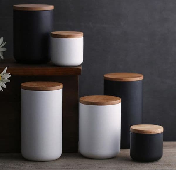 Round Food Cereals Ceramic Canister Storage Canisters Strong Sealing With Bamboo Lid Creative Moisture Proof Collecting Bottle SN2073