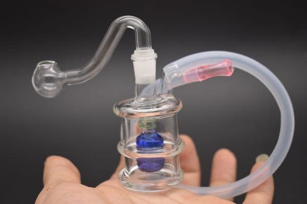 TOP quality Glass Bubbler Pipe Mini Smoking Pipe Tobacco Herb Pipes Water Bong with 10mm oil burner pipe and hose 2pcs