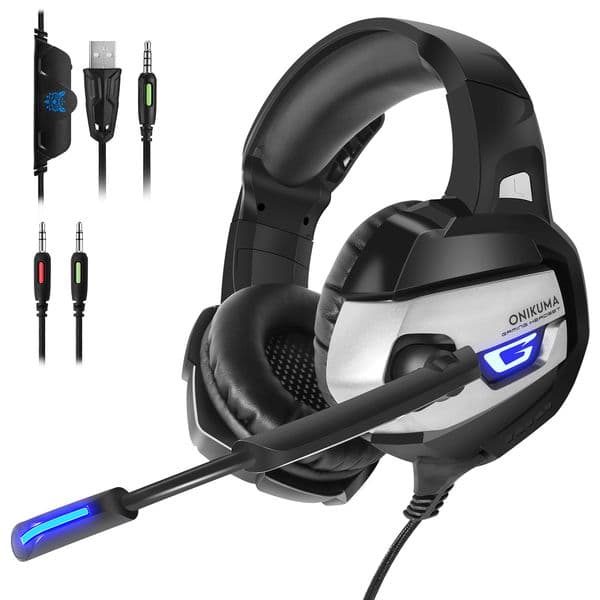 ONIKUMA K5 Gaming Headset Gamer Stereo Deep Bass LED Gaming Headphones for PC Laptop Notebook Computer PS4 with Microphone