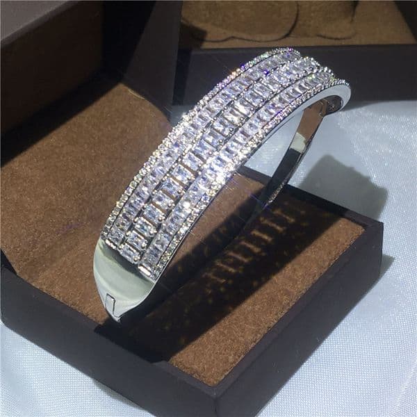 Vecalon Luxury Bracelet Princess cut 5A Zircon Cz White Gold Filled wedding bangle for women Bridal accessaries Jewelry