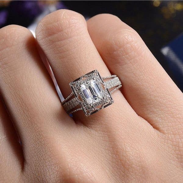 Sterg Sier Princess Cut White Topaz Eternity Wedding Ring for Women