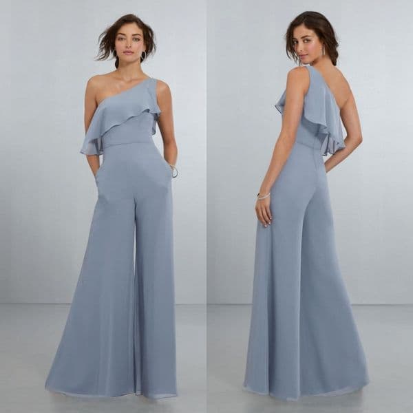 Fashion Jumpsuit Bridesmaid Dresses Ruffled One Shoulder Wedding Guest Dress or Length Chiffon Pant Suits Plus Size Maid Of Honor Gowns