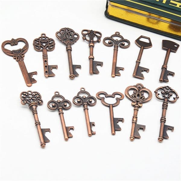 13 Styles Keychain Ancient Copper Key Beer Bottle Opener Creative Wedding Gift Party Bar Tool B2