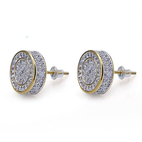 Shiny White Zircon Hip Hop Stud Earrings - Gold Plated Cylinder Design for a Classic Look