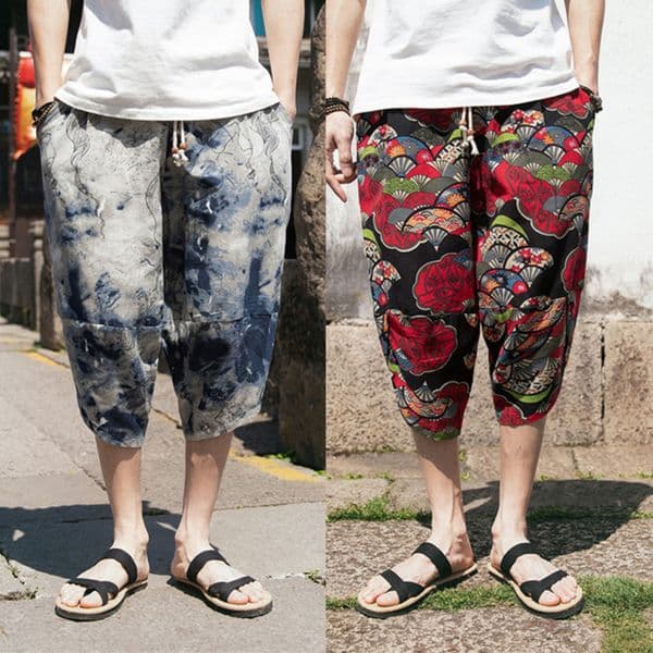 Men Japanese Style Pants Asian Japan Kimono Vintage Cotton Calf-Length Male Hip Hop Plus Size Streetwear Trousers M-5XL