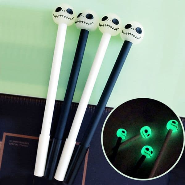 2 pcs/lot Creative Boys Luminous Skull Gel Pens Novelty Black & White Neutral Pens for Writing School Supply Korean Stationery