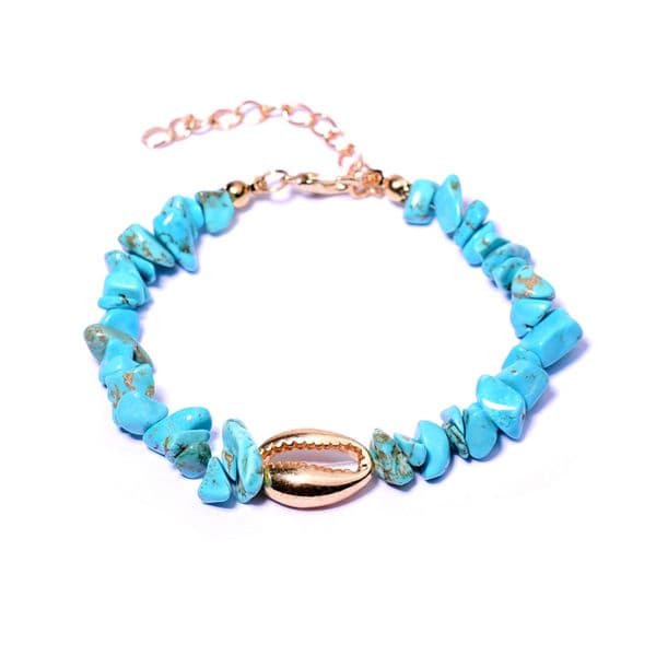 Turquoise Natural Stone Beads Strand Personalized Gold Bracelets Alloy Shell Women Beach Bohemian Hand Jewelry Girls Charm Bracelet Bangles