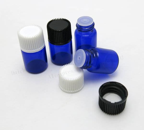100 X Cobalt Essential Oil With Plastic Lid 2Ml Glass Bottle Blue Vials Mini Container B5