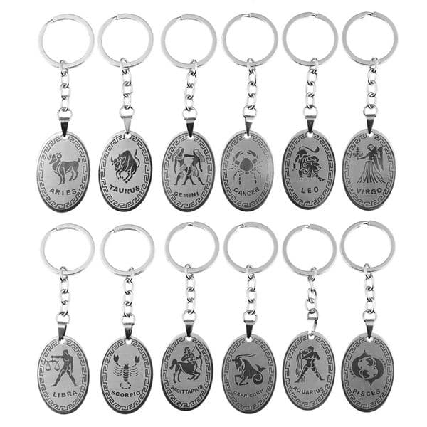 12 Constellations Stainless Steel Keychains Pisces Aries Leo Virgo Pendant Key Chain Key Rings Vintage Zodiac Sign Key Holder Gift for Cars