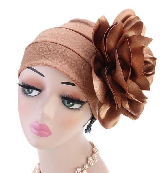 vintage event party prom hats big flower beanie turban hat Women Muslim India Chemotherapy cap