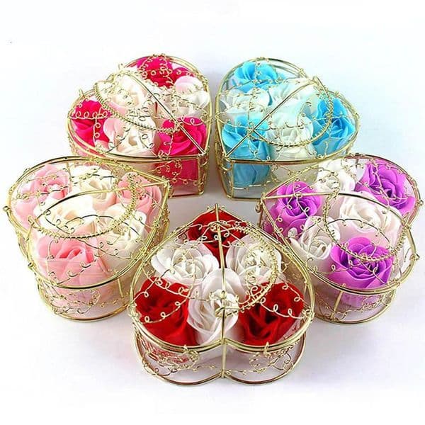 Creative Valentines Day Iron Box Packed Handmade Rose Soap Simulation Flower Birthday Party Gifts B2