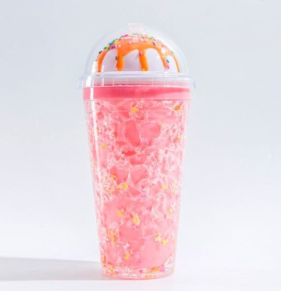 Double Layer Plastic Straw Cup Food Grade Ice Crystal Summer Cold Drink Cup Reusable Drinkware