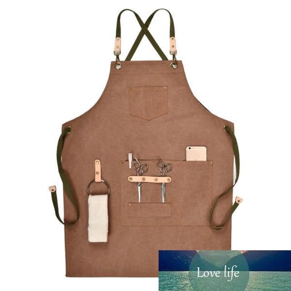 BBQ Apron Bib Chef Kitchen Apron Female Men Barista Bartender Pocket Family Barber Chef Coffee Restaurant