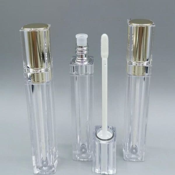 2020 New 8ML Gold Empty Lipgloss Tubes Square Clear Lip Gloss Tube Liquid Lipgloss Refillable Bottles Plastic Lip Gloss Packaging Containers