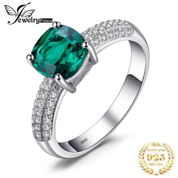 JewelryPalace Cushion Created Nano Emerald Ring 925 Sterling Silver Rings for Women Engagement Ring Silver 925 Gemstones Jewelry CJ191230