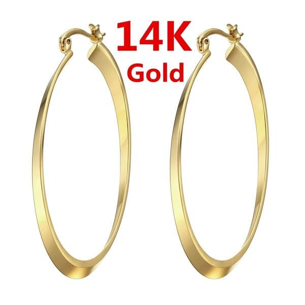 14K Solid Yellow Gold Circle Hoop Earrings Jewelry Gift for Women Length Approx 58mm Width 30mm