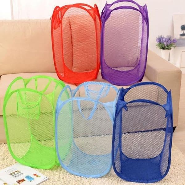 New Mesh Fabric Foldable Pop Up Dirty Clothes Washing Laundry Basket Bag Bin Hamper Storage for Home Housekeeping Use LX1399