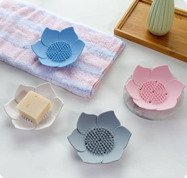 Lotus Shape Dishes Portable Silicone Box Storage Plate Draining Soap Holder Bathroom Shower Tool