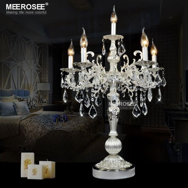 Modern Bronze Crystal Table Light Modern 6 Bulbs Desk Light Silver Wedding Candelabra Crystal Silver Gold Lustres Living room Bedroom Lighting