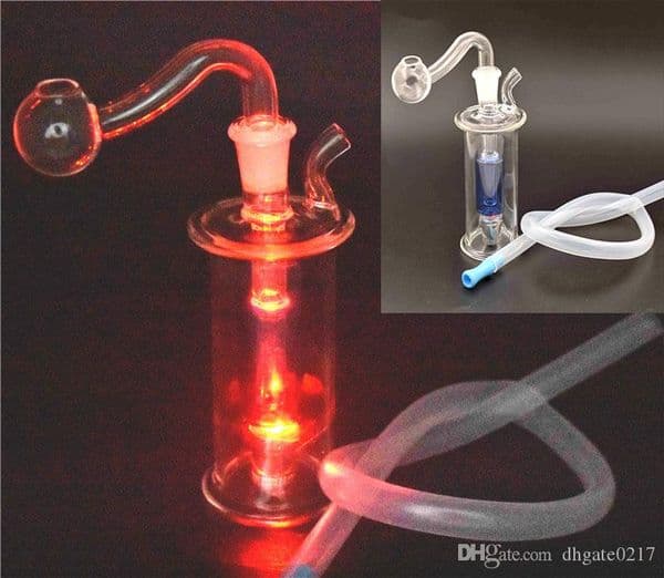 LED Glass Bongs Mini Water Pipes inline Matrix Perc Bong 10mm Portable Bubbler Hookahs with glass oil burner pipe