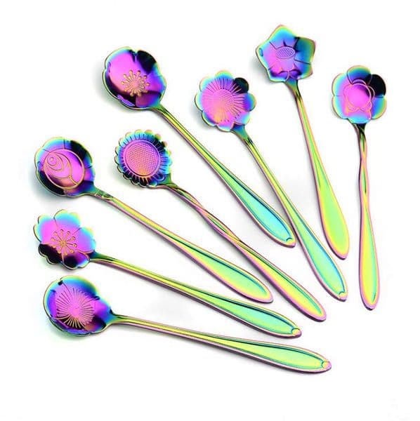 8pcs/set Stainless Steel Flower Stiring Spoon Ice Cream Cake Dessert Tableware Dining Bar Kitchen Spoons Scoop
