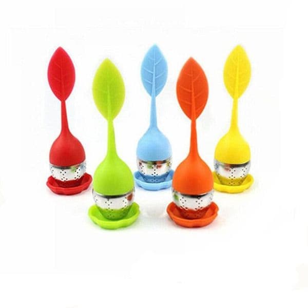 Newest Creative Teapot Strainers Silicone Infuser with Food Grade leaves Shape Stainless Steel Infusers Strainer Filter Tea Leaf Lid LX5162