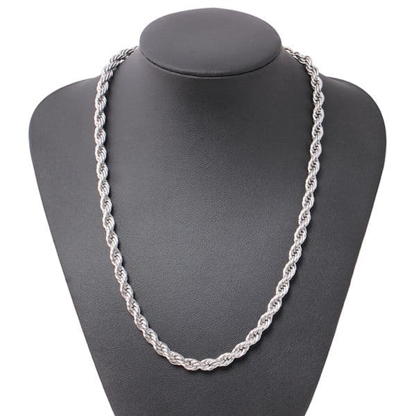 Twisted Rope Chain Classic Mens Jewelry 18k White Gold Filled Hip Hop Fashion Necklace Jewelry 24 Inches