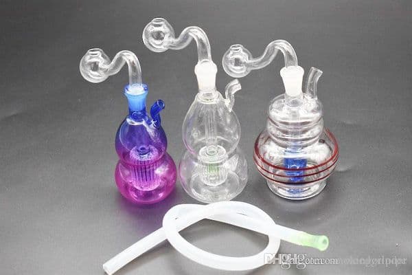 colorful Mini oil Bong Thick Heady Glass oil burner pipe 10mm female small water smoking pipe with silicone hose mouth drop tip