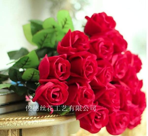 Artificial rose Single red velvet rose artificial flowers wholesale lover Simulation of a single rose Artificial flower