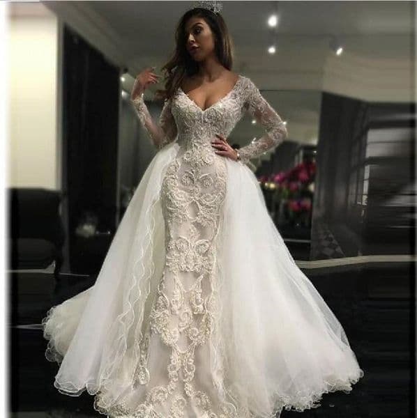 2020 New Arrival Plus Size Mermaid Wedding Dresses Off-Shoulder Full Appliqued Lace Bridal Gowns Backles Sweep Train Custom Made