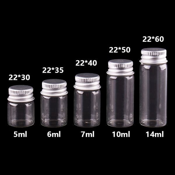wholesale 5ml 6ml 7ml 10ml 14ml tiny Transparent Glass Bottles with Silver Screw Cap Cute Jar Vials DIY Craft 100pcs