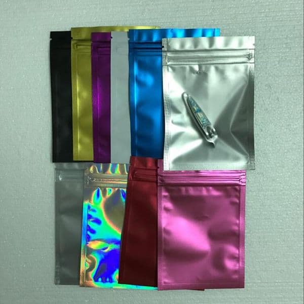 wholesale 300pcs/Lot 8.5*13cm Colored Aluminum Foil Self Seal Zip Plastic Bag Packaging For Food Snack Storage Clear Mylar Baggies