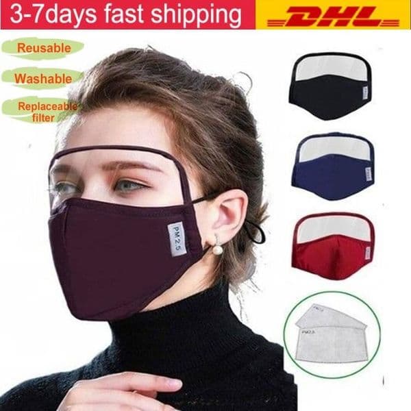 New Design Face Mask With Eye Shield Washable 2 Layers Cotton Face Mask With Slot Protective Safety Mouth Masks Dhl Shipping FY9077