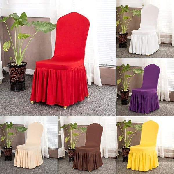 Elastic Solid Color Cover Spandex Stretch Slipcovers Ruffled Washable Long Chair Seat Covers For Home Kitchen Dining Room Wedding Banquet Party Hotel