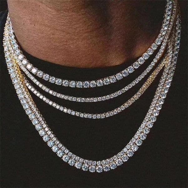 Designer mens hiphop cha diamond one row tennis hip hop jewelry necklace 3mm 4mm silver rose gold crystal chain necklaces