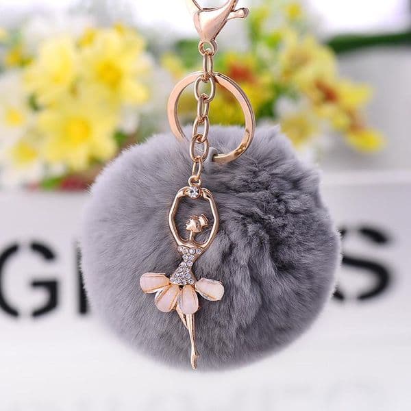 New Cute Ballerina Keychains with Rhinestone Ballet Plush Ball Keyrings for Gifts Charm Key Chain Ring Jewelry 6pcs/Lot