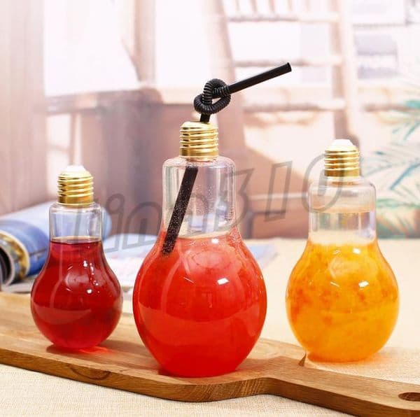 light bulb beverage bottle milk tea bottles Drinkware plastic juice bottlecreative yogurt cup with straw cups Drinkware tools 4679