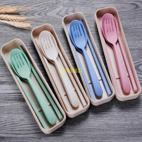 100 Sets Cutlery Set Cute Portable Travel Adult Wheat Straw Camping Picnic Set Gift Child Office People Dinnerware