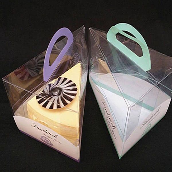 Cheese Mousse Cake Boxes with Handle Clear Plastic Packing Box for Dessert Slice Small Pastry Cake Baking