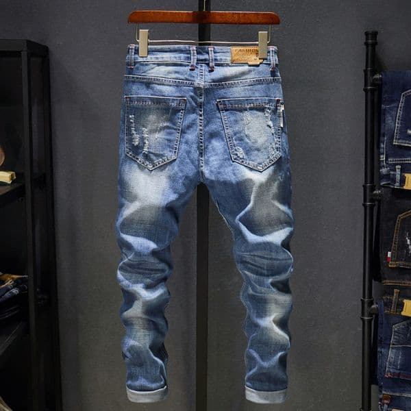 2018 New Men's Jeans Ripped Holes Korean Style Elasticity Casual Trousers Cool Stretch Man Denim Pants Spring C19042201