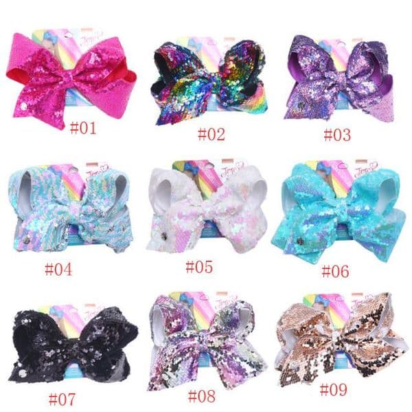 8 inch Girls Two Toned Reversible Sparkle Sequin Bowknot with Clip Mermaid Big Size Bow Rainbow Hair Bow Gift