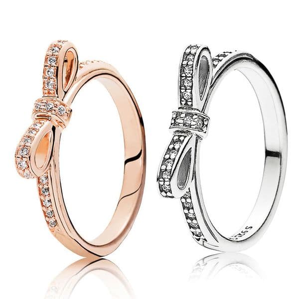 Sparkling Bow Stackable Ring Authentic 925 Sterling Silver designer Rings Women Girls Wedding Party Jewelry Diamond Rose Gold ring with Luxurious Retail Box Set
