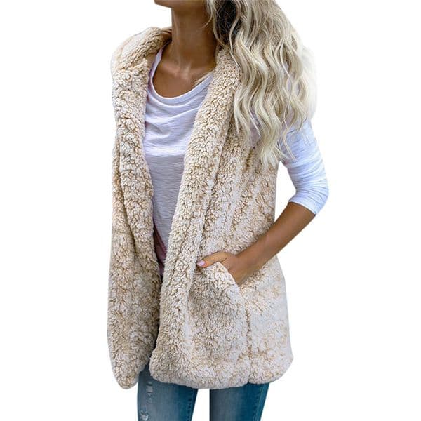Women's Vests Sexy Womens Vest Winter Warm Hoodie Open Outwear Casual Cardigan Coat Faux Fur Zip Up Sherpa Jacket Fashion Female Girl