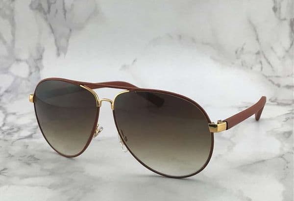 2887 Pilot Sunglasses Gold Brown Leather Frame /Brown Shades Sun Glasses mens Sunglasses Glasses Shades New with box